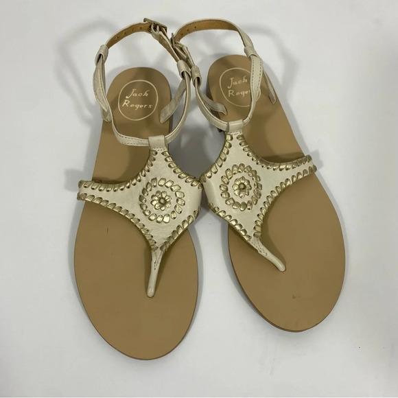 Jack Rogers Women Floral Sandals Leather Beige Sz 7.5 Summer Casual Beach Boho - Picture 8 of 11